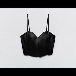 NWT Zara Black Faux Leather Crop Top